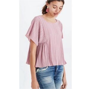 Madewell Mauve Pink Pleated Top XS Flutter Cap Sleeve Cropped Blouse